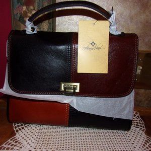 New Patricia Nash Yoeky Leather Top-Handle Crossbody Bag Color Block purse brown